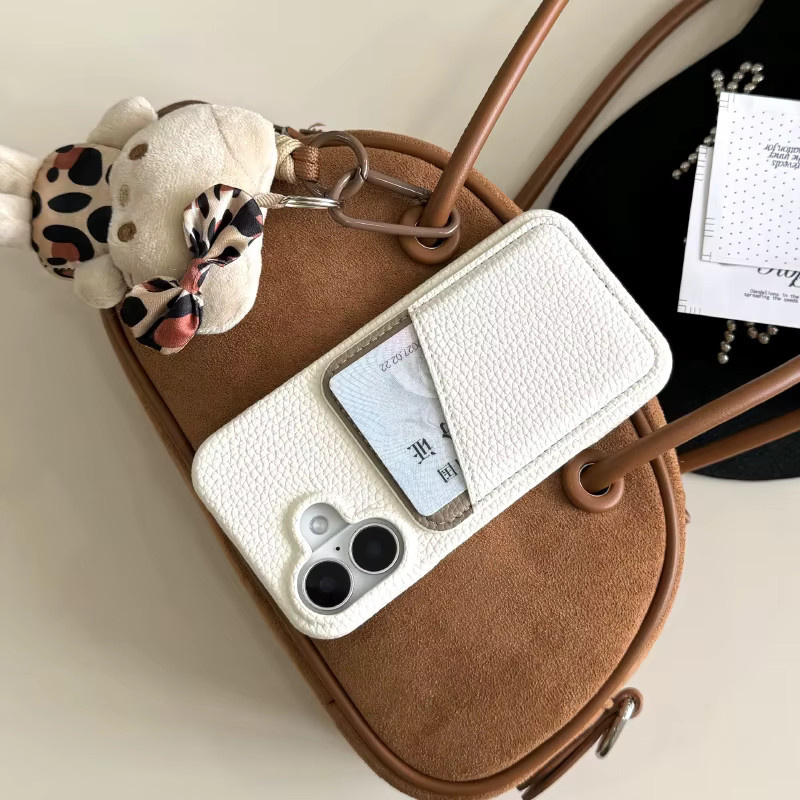 RUWANHU Leder-Handyhülle mit Kartenfach für iPhone 16 Pro Max, 15, 14, 13, 12, 11 und Mini in Beige - Bild 3
