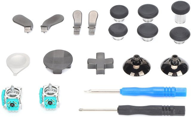 DIYelecs 19-in-1 Gamepad-Tastensatz mit Metall-Ersatztasten und Paddles für Xbox One Elite 2 in Grau - Bild 1