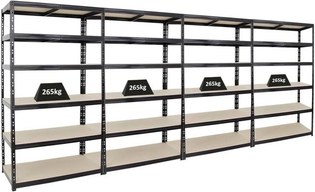 4x PROREGAL Schwerlastregal Giant Tiger XL, 6-Ebenen, Schwarz, H x B x T: 220 x 120 x 60 cm - Bild 1