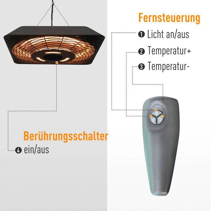 Outsunny Deckenheizstrahler IP45 in Schwarz mit Alu-Glas Gehäuse B/H/T: 45 x 45 x 10 cm - Bild 2