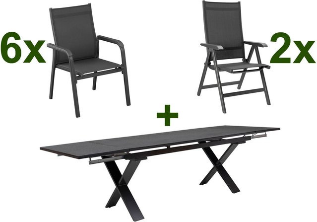 Kettler BasicPlus Garten-Essgruppe in Anthrazit mit ausziehbarem Tisch und 8 Sitzgelegenheiten aus Aluminium und Textil - Bild 1