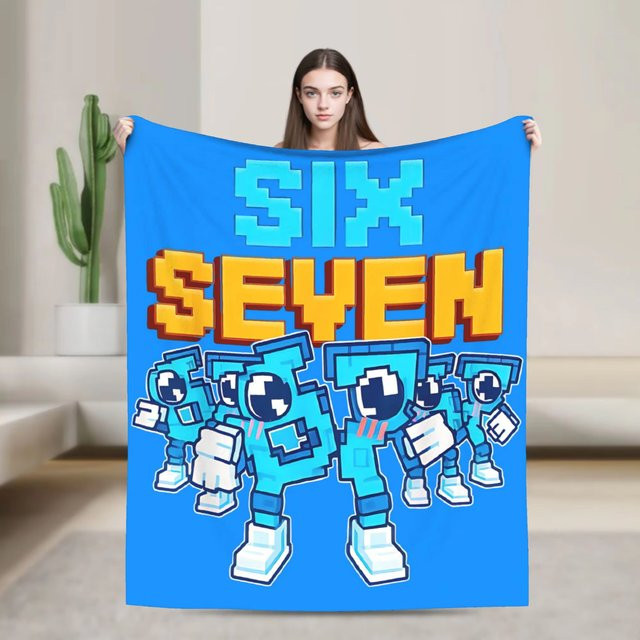Brainrot 67 Italienische Spieldecke aus ultraweichem Fleece in Blau mit geometrischem Design - Bild 1