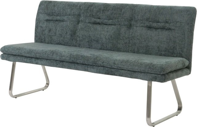MCW Polsterbank für das Esszimmer mit Lehne aus Chenille-Stoff und gebürstetem Edelstahl in Blau-Grün, Breite: 180 cm - Bild 2