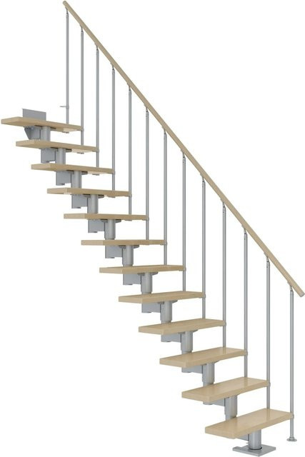 Dolle Mittelholmtreppe Cork Gerade in Ahorn Perlgrau mit einer Höhe von bis zu 337 cm und einer Breite von 75 cm - Bild 1