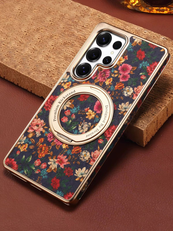 Denior Handyhülle Flower Totem aus Kork mit 360 Grad drehbarem Ständer für Samsung Galaxy S26 S25 S24 S23 Plus Ultra in Blau Multicolour - Bild 7
