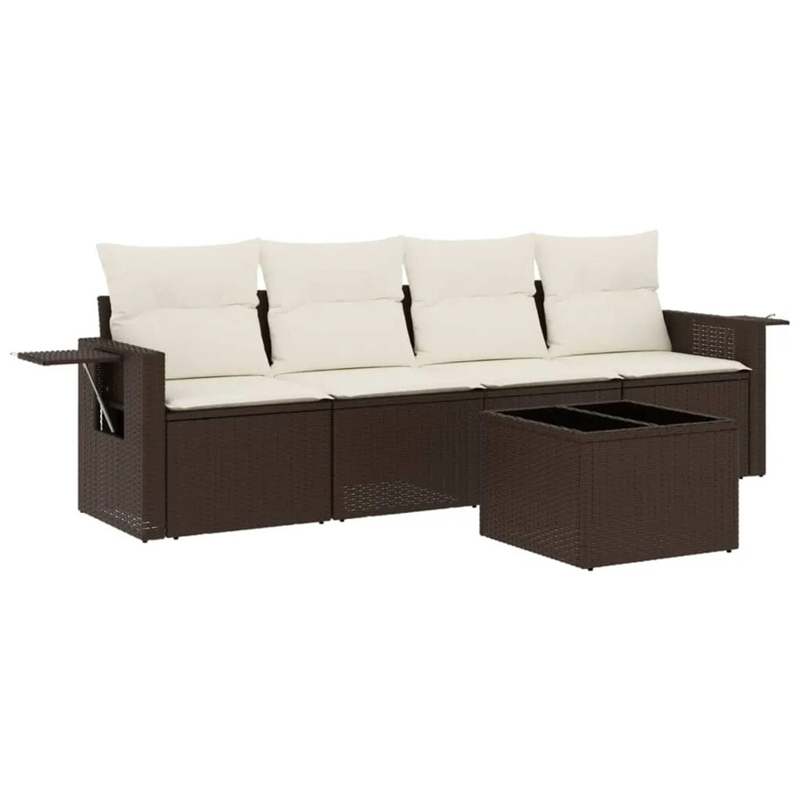 vidaXL 5-teilige Garten-Sofagarnitur aus Polyrattan in Braun mit Kissen und Metallgestell - Bild 2