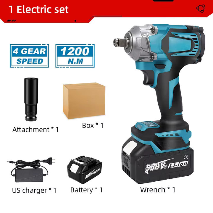 GECOFEER Bürstenloser Akku-Elektroschrauber-Satz mit 1200/1800 N·m Drehmoment, 1/2 Zoll Antrieb, Blau, inklusive Akku für Auto- und LKW-Reparaturen - Bild 9