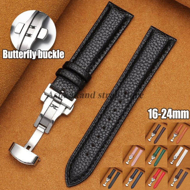 Uhrenarmband Kalbsleder-Litschi-Leder, Schmetterlingsschnalle, Unisex - Bild 1