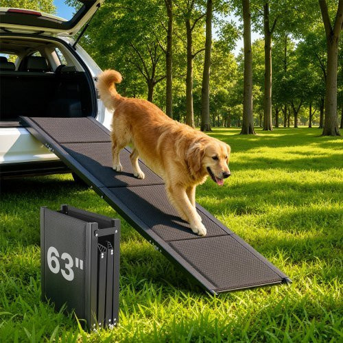 VEVOR Hunderampe für mittelgroße und große Hunde, faltbare Hundetreppe mit rutschfester Oxford-Gewebeoberfläche, schwarz, Länge: 160 cm, Breite: 43,2 cm - Bild 1