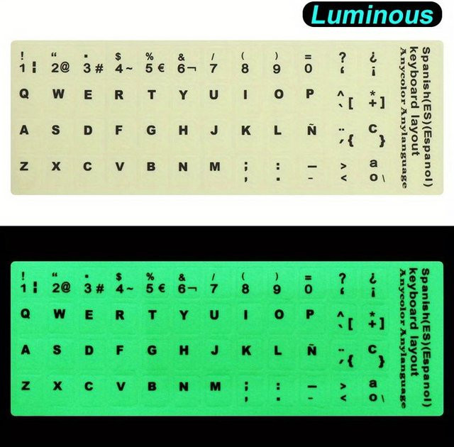 XYNN Fluoreszierende Tastaturaufkleber in Grün für mechanische Tastaturen, Mehrsprachig Spanisch, Leuchtende Vinylaufkleber im Dunkeln - Bild 1