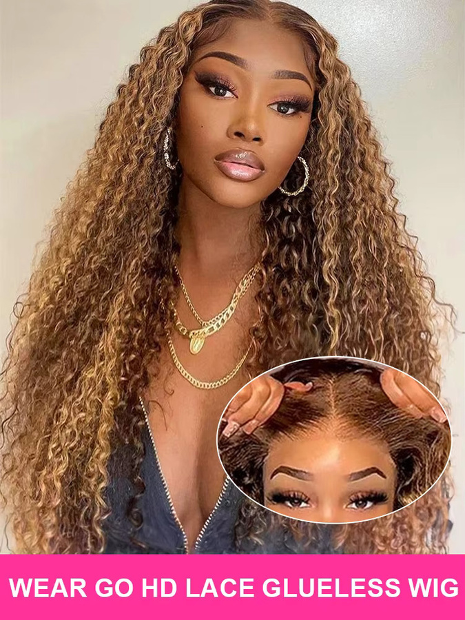 CEXXY Echthaarperücke, HD Lace Frontal, Ombre Curly, Braun, Deep Water Wave - Bild 2