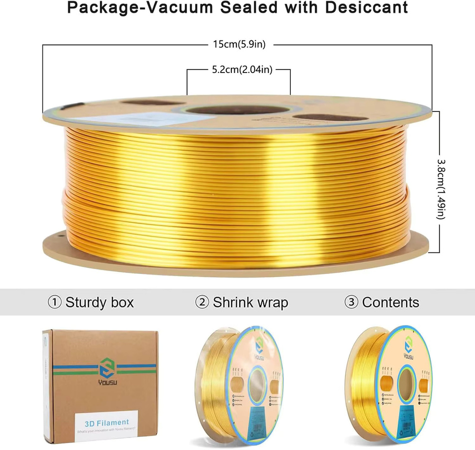 Seidengold Seidenfilament Gold für FDM 3D-Drucker, Durchmesser: 1,75 mm, 250 g Spule - Bild 4