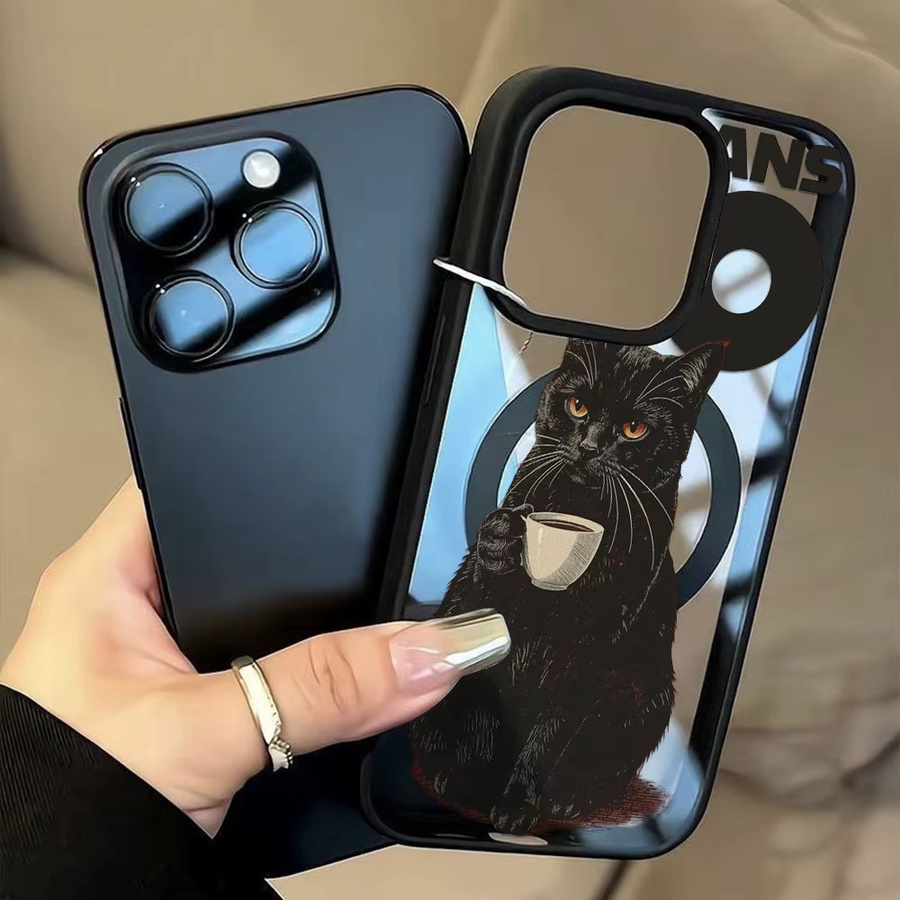 Stoßfeste magnetische Handyhülle mit Katze-Design für Apple iPhone, mattierte Acryl-Abdeckung, Multicolor - Bild 4