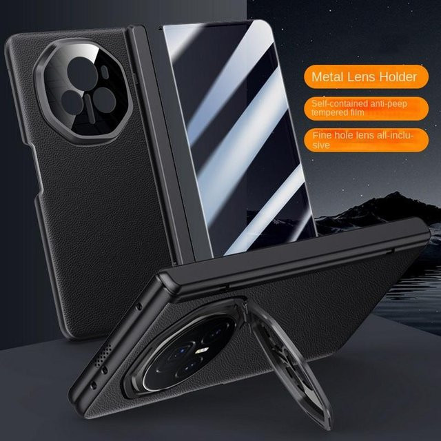 Leder-Schutzhülle mit Sichtschutz-Schutzglas und Kameraabdeckung für Honor Magic V3 in Schwarz - Bild 1
