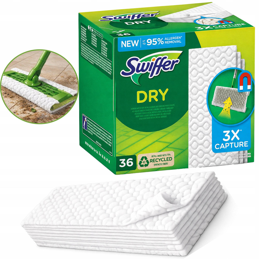 Swiffer Trockene Bodenwischtücher für den Mopp, Elektrostatische Nachfülltücher, Weiß, 36 Stück - Bild 5