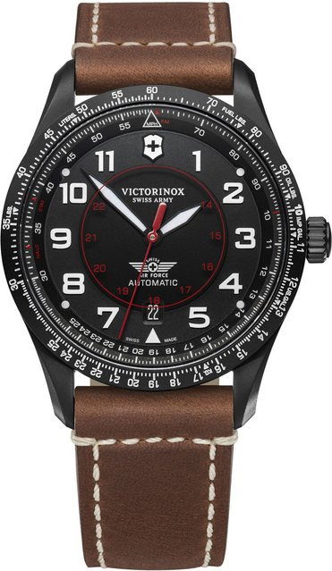 Victorinox Airboss Automatik Herrenuhr, Edelstahl, 42 mm, Leder, Schwarz - Bild 1