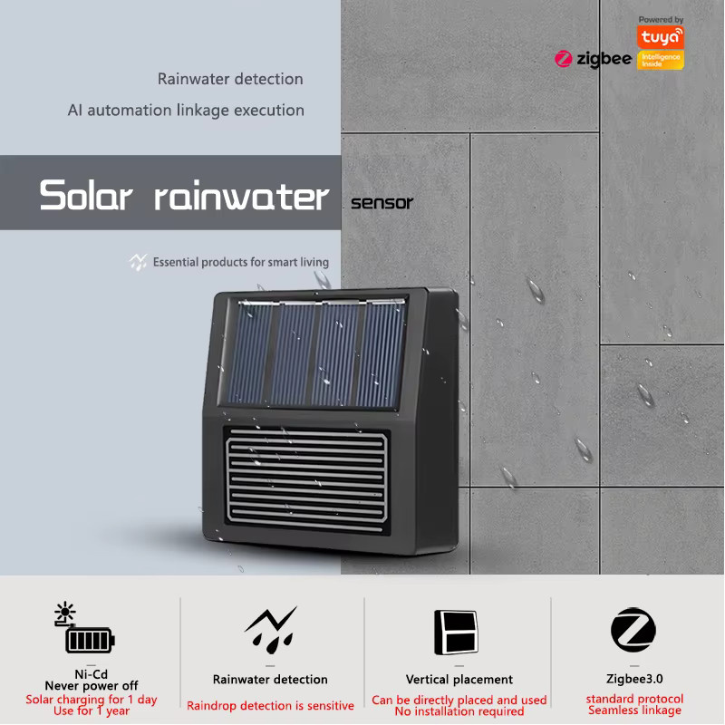 Tuya Zigbee Regensensor mit Echtzeit-Regenwarnungen, solarbetrieben und IP65 wasserdicht für Smart Home Garten- und Bewässerungssysteme in Schwarz oder Weiß - Bild 2