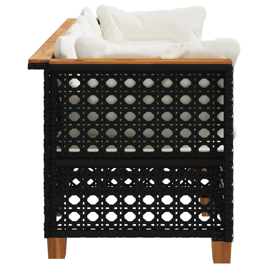 vidaXL L-Shape Gartensofa aus Polyrattan mit Kissen in Schwarz, Akazienholz-Gestell - Bild 5
