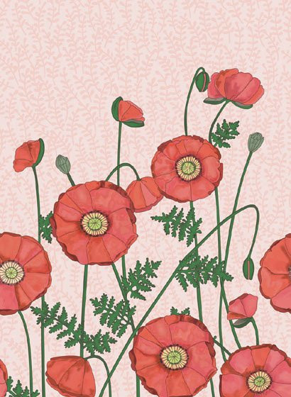 Eijffinger Tapete Poppies mit Mohnblumen-Wasserfarbenmuster in Rose/Rot, Vlies-Tapete - Bild 1