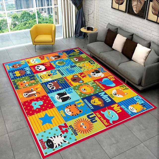 Karpetti ABC-Cartoon-Alphabet Teppich für Kinder, rutschfeste und waschbare Spielmatte aus Polyester, Mehrfarbig, Breite: 60 cm, Länge: 90 cm - Bild 1