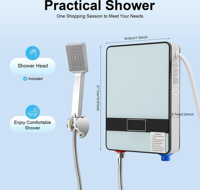 Sweetmile Elektrischer Durchlauferhitzer mit Handbrause 6500 W, Warmwasserbereiter für Badezimmer und Küche, Farbe: Weiß - Bild 1