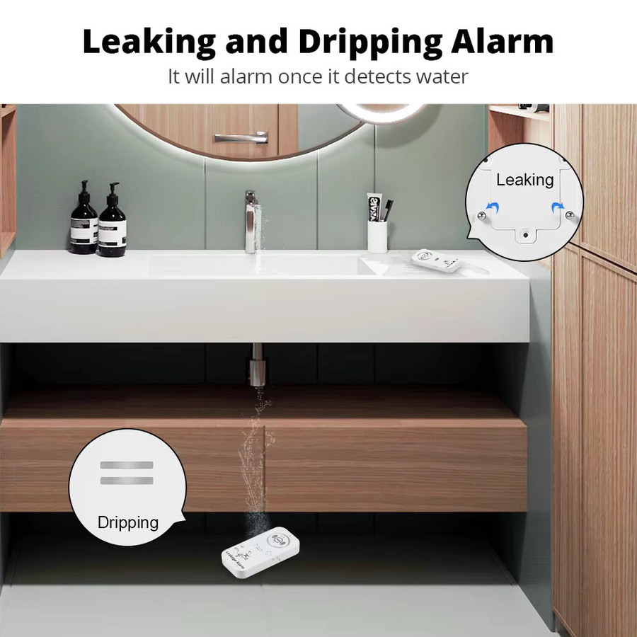 KERUI Wasserleck-Alarmmelder in Weiß mit 90 dB, kabelloser Wassersensor zur Überwachung von Lecks und Tropfen für das KERUI-Alarmsystem - Bild 3