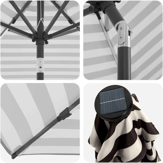 vidaXL Gartenparasol mit LED-Lichtern und Sockel in Schwarz oder Weiß, B/T: 300 x 300 cm - Bild 1