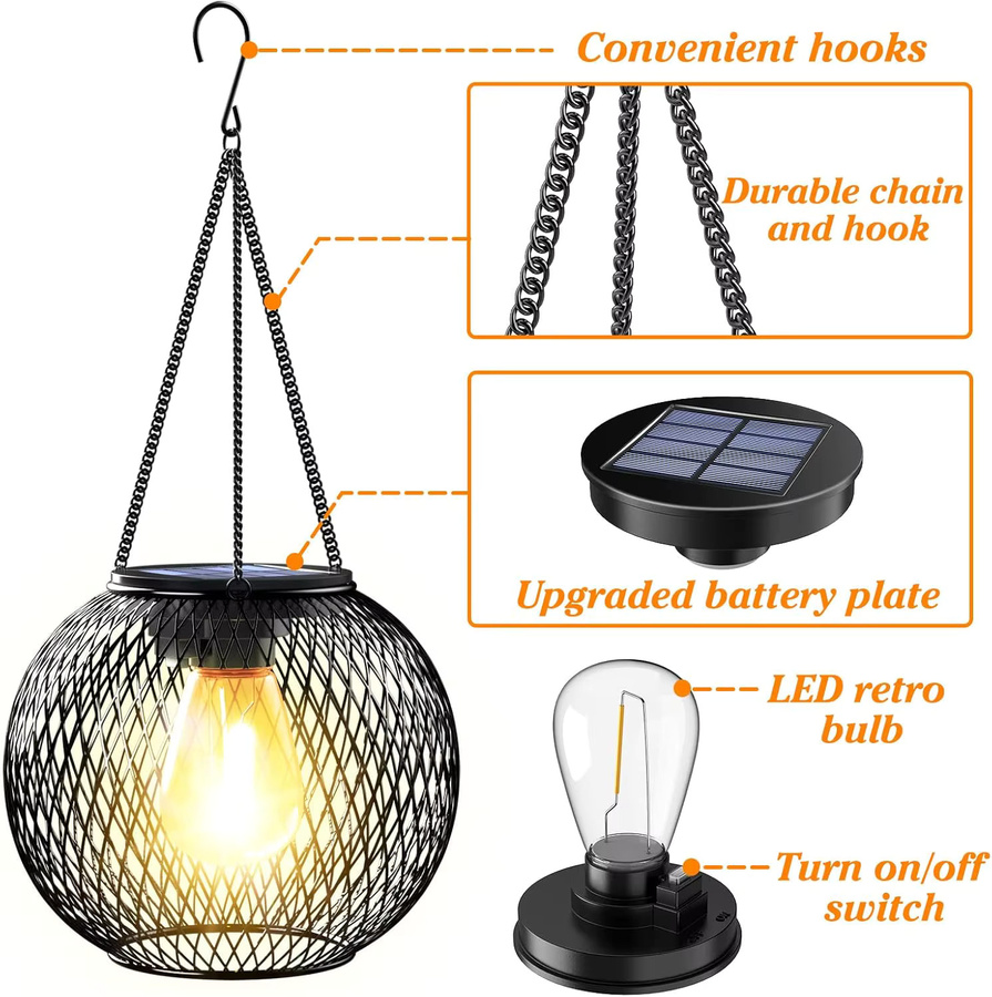 Leclstar Solar Laterne Outdoor LED Gartenleuchte mit Haken in Schwarz, Warmweißes Licht, Wasserdicht und Dekorativ für Garten, Terrasse und Hof - Bild 6
