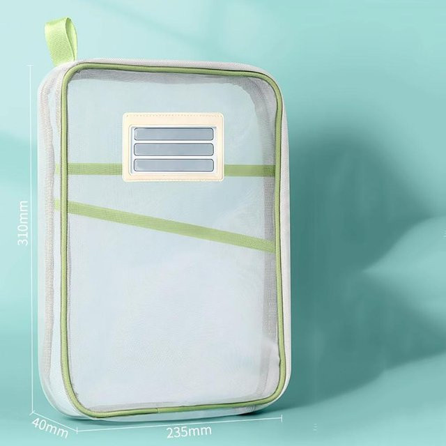 XYKK01 A4 Schreibwaren Aufbewahrungstasche aus Nylon mit Doppellage und Netzfächern in Grün - Bild 1