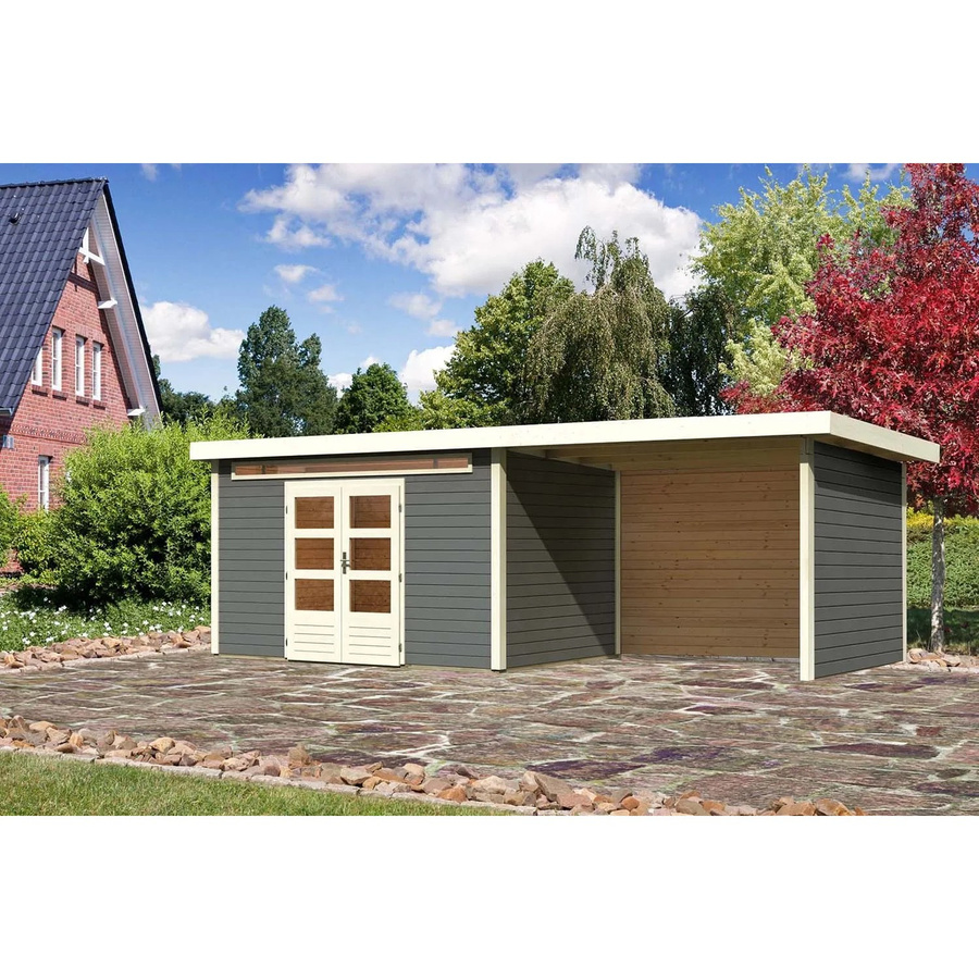 Karibu Holz-Gartenhaus Kumla 7 in Terragrau mit Pultdach und modernem Design, B: 360 cm, T: 240 cm, H: 222 cm - Bild 2