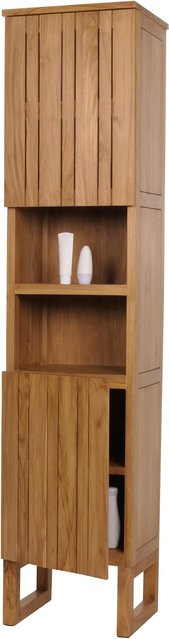 MCW Teak-Hochschrank M72 Badschrank aus Teakholz in Braun mit 2 Türen und 6 Fächern, Höhe: 181 cm, Breite: 40 cm, Tiefe: 35 cm - Bild 1