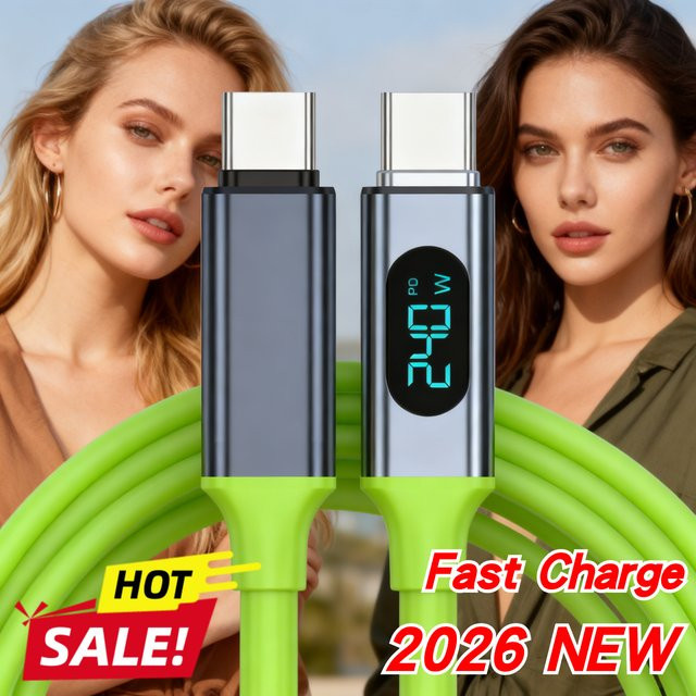 Samsung USB C auf USB C Schnellladekabel mit Digitalanzeige für 240 W Leistung und 480 Mbit/s Datenübertragung, Farbe: Grün, Kabellänge: 1,5 m - Bild 1