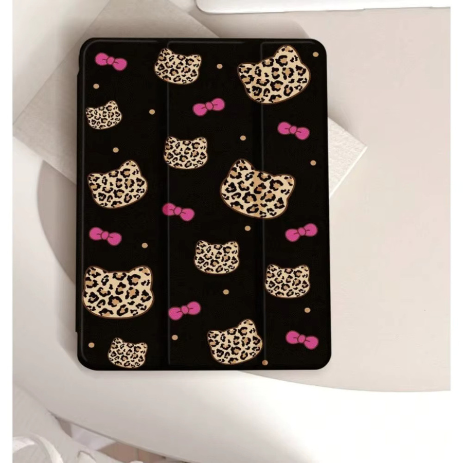 Apple iPad Hülle mit Leopardenmuster, Katzenauge und Schleife in Schwarz für iPad Pro 10/11 Zoll und iPad Air 3/4/5 Generation - Bild 3