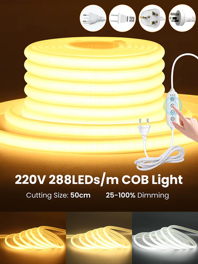 Dimmbarer XUNATA COB LED-Streifen in Weiß, wasserdichtes Neonlicht-Band aus Silikon, 220V, 240 cm - Bild 6