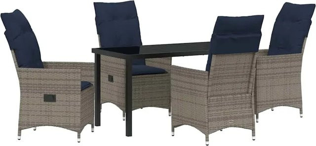 vidaXL Garten Essgruppe 5-teilig aus Poly-Rattan in Grau mit rechteckigem Tisch - Bild 1