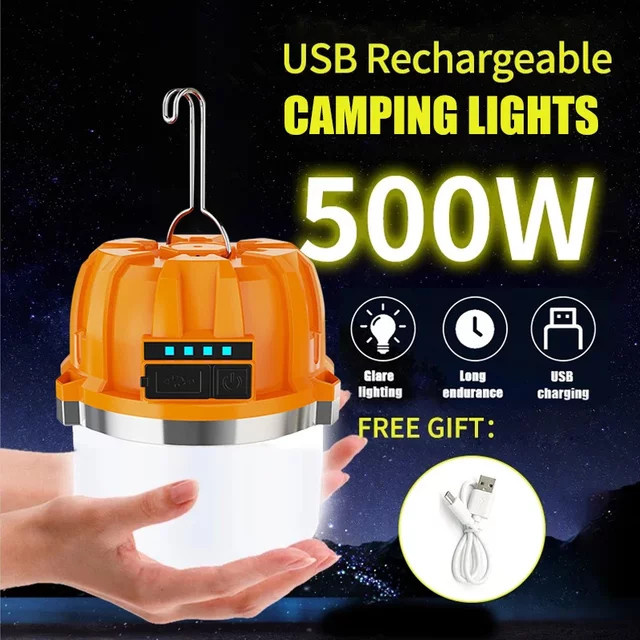 BALDR LED Campinglaterne mit USB-Akku und Powerbank-Funktion, Gelb/Orange - Bild 1