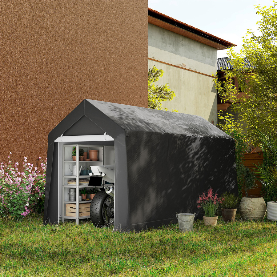 Outsunny Garagenzelt Dunkelgrau mit UV-Schutz und Reißverschlusstür, wasserabweisendes Lagerzelt für Motorrad und Gartengeräte, B/T/H: 360 x 210 x 235 cm - Bild 2