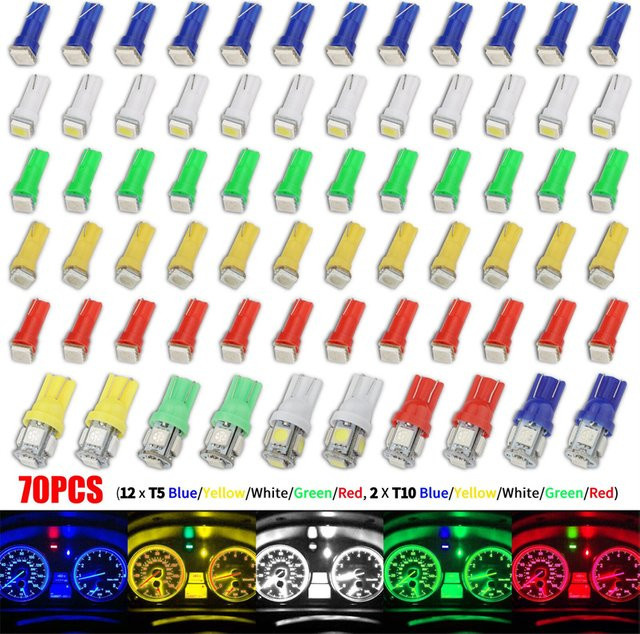 70er Set T5 T10 5050-SMD LED Glühbirnen für Tachometer und Instrumentenanzeige in Mehrfarbig - Bild 1
