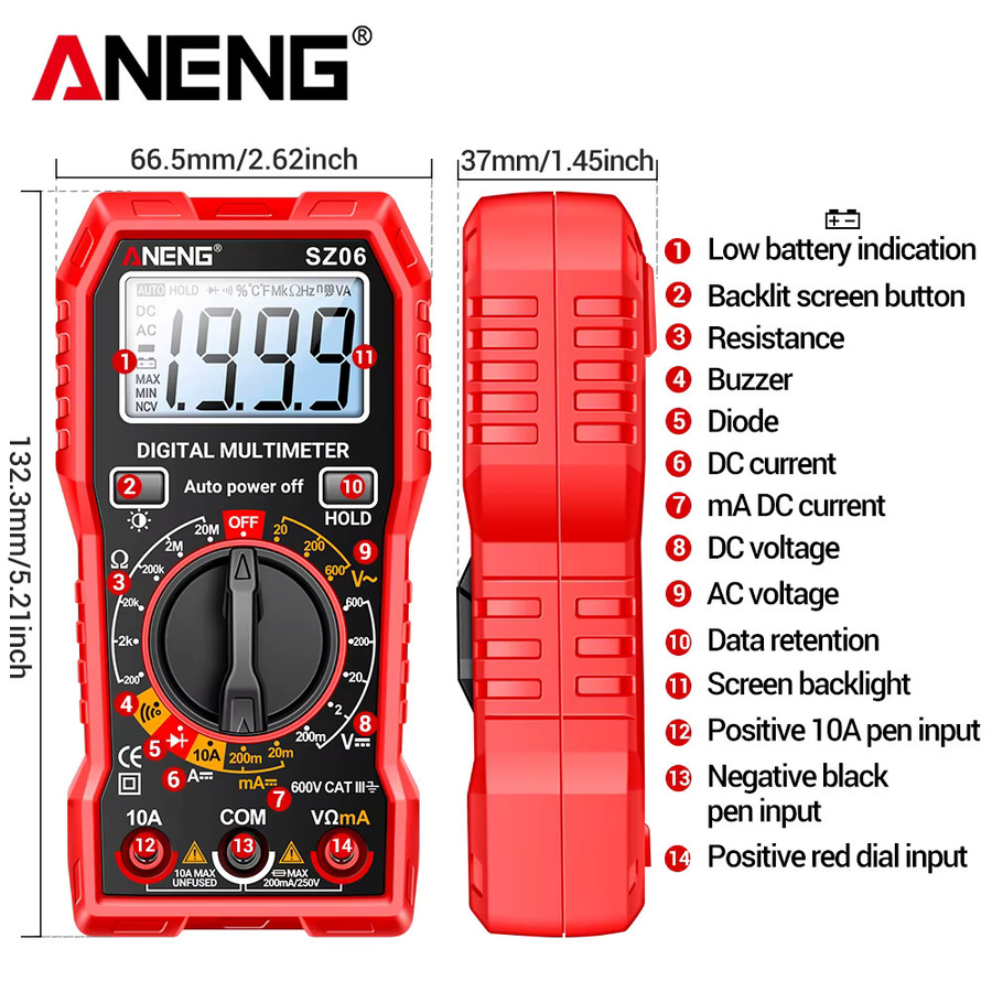 ANENG SZ06 Professionelles Digitalmultimeter mit AC/DC Spannungsmessung, DC-Strommessung und Datenspeicherung - Bild 4