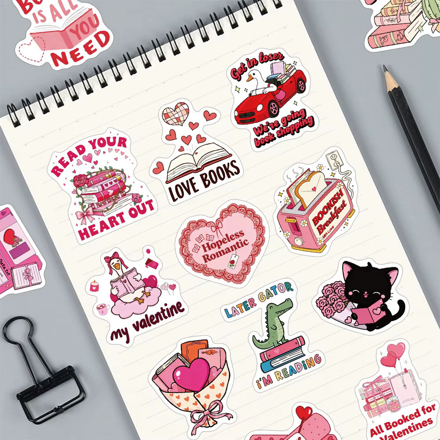 50 Stück Cartoon-Aufkleber im Valentinstag-Design in Rosa für Scrapbook und Dekoration - Bild 3