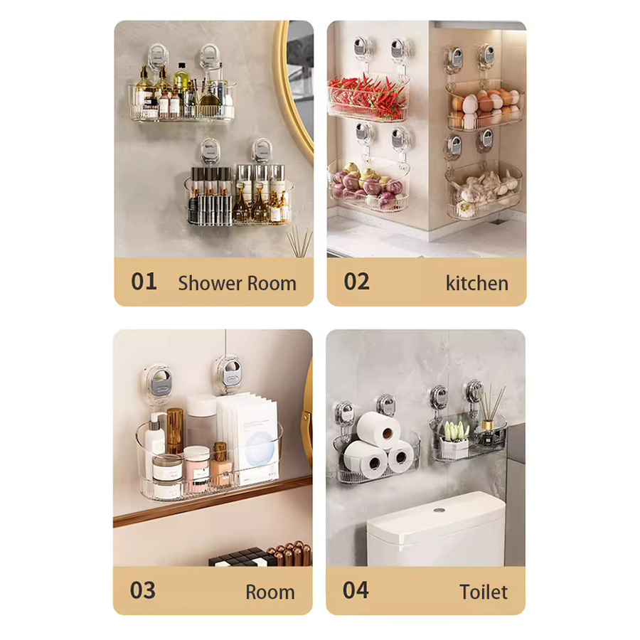 Multiyilego Transparente Aufbewahrungshalterung für Duschräume mit Saugnapf, Organisationsbox aus Kunststoff in Grau, Breite: 14,5 cm, Höhe: 32,2 cm - Bild 3