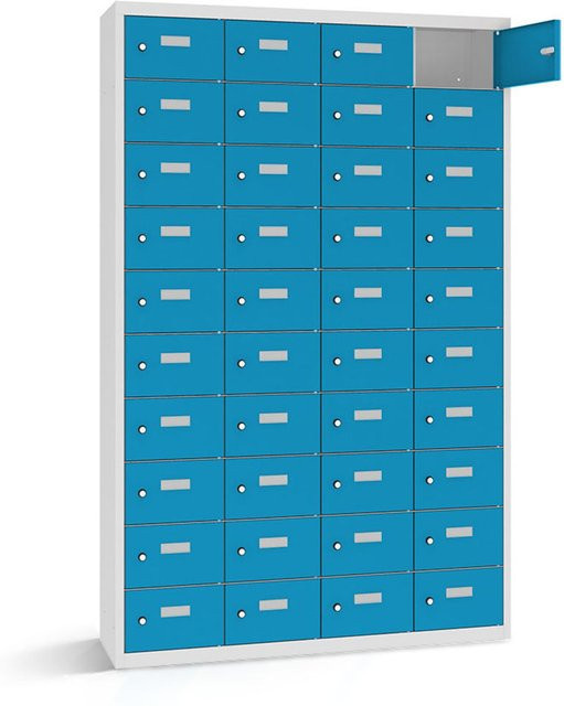 rotstahl Wertfachschrank mit 40 Fächern, Korpus lichtgrau und blaue Türen, B/T/H: 115 x 50 x 180 cm - Bild 1