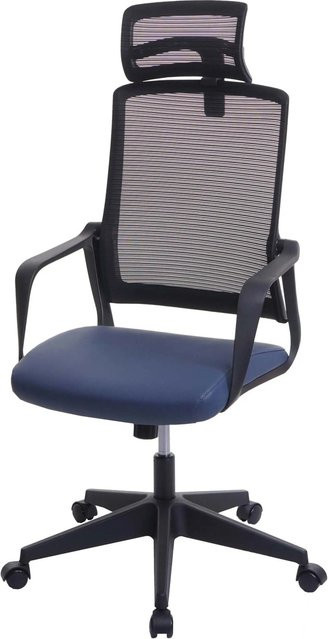 Ergonomischer Proregal Bürostuhl in Blau-Grau mit Kopfstütze und Kunstleder, Drehstuhl mit Armlehnen und Rollen, H x B x T: 128 x 64 x 66 cm, Sitzhöhe: 44 cm - Bild 1