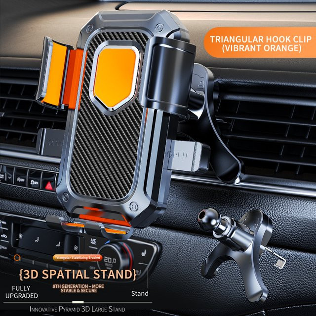 Autotelefonhalter für Lüftungsschlitze mit Metallhaken und fester Stützhalterung in Schwarz oder Orange - Bild 1