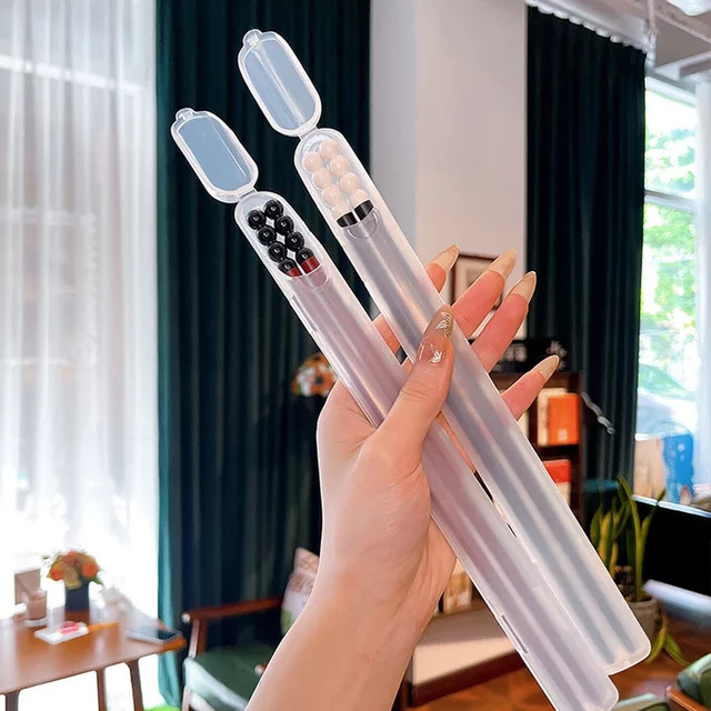 JAOER Essstäbchen Set aus Metall und Kunststoff, 2er Set, wiederverwendbare Sushi Sticks in Weiß und Rot - Bild 1