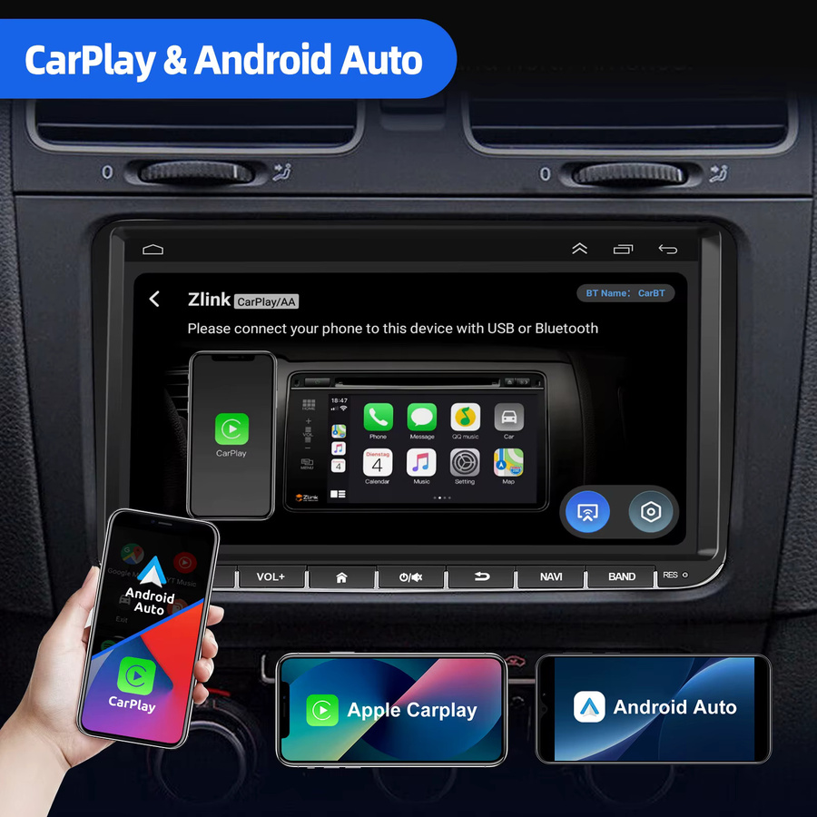 ESSGOO Android 14 Autoradio mit 9 Zoll Display, CarPlay, WLAN und GPS, Schwarz, passend für VW Golf 5 6, Passat, Polo, Touran, Tiguan, Caddy, EOS, T5 sowie SEAT und SKODA - Bild 3