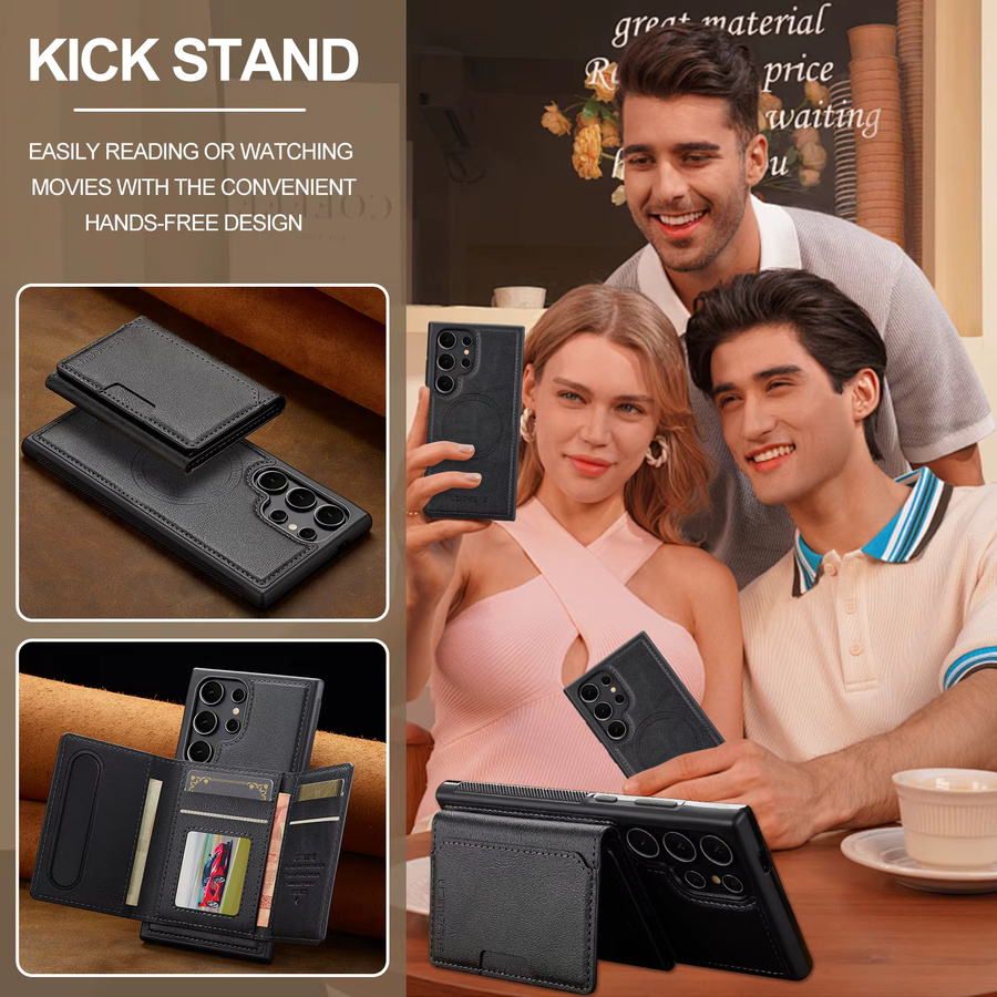 Aierkeba 2-in-1 Magnetische Lederhülle mit abnehmbarem Card Wallet Cover für Samsung Galaxy S26 S25 Ultra S24 FE S23 S22 S21 Plus A16 A36 A56 in Schwarz - Bild 3