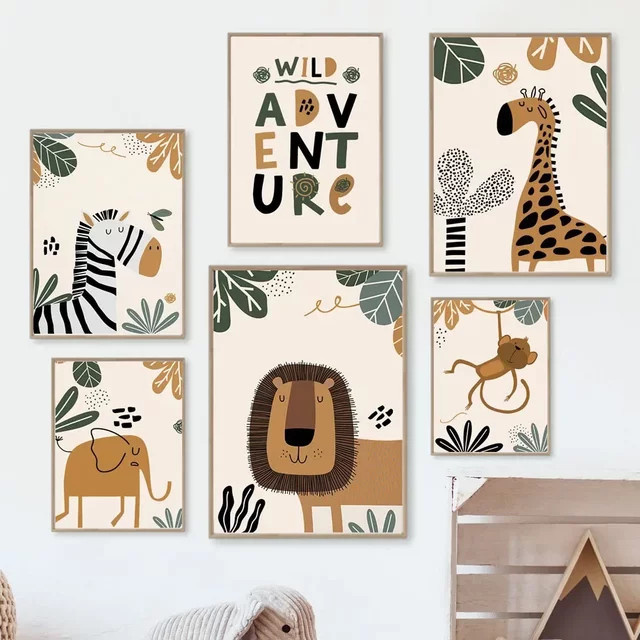 Potdemiel Boho Affe Wandkunst Leinwandmalerei mit personalisierbarem Namen für Kinderzimmer Dekoration, Mehrfarbig - Bild 1