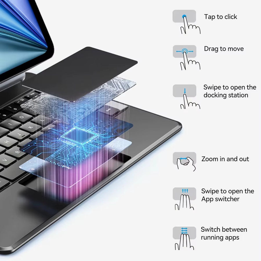 READYYEAH Magic Keyboard Hülle mit spanischer Bluetooth-Tastatur QWERTY (ES) für iPad Pro 11 und 12,9 Zoll sowie iPad Air 4 und 5, verfügbar in Schwarz oder Weiß - Bild 4
