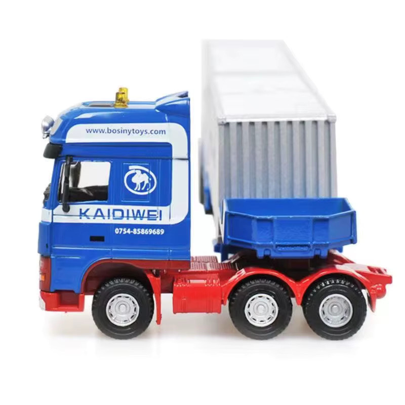 caipo Plattform Anhänger Container Transport Abschleppwagen, Druckguss Fahrzeug Modell, Metall, Blau - Bild 5